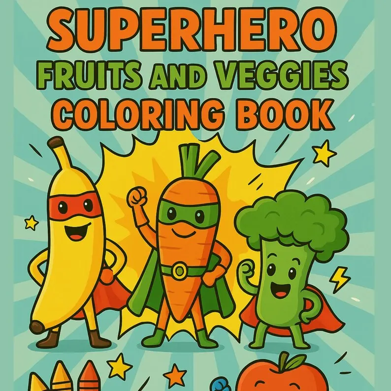 Frutta e verdura supereroi da colorare