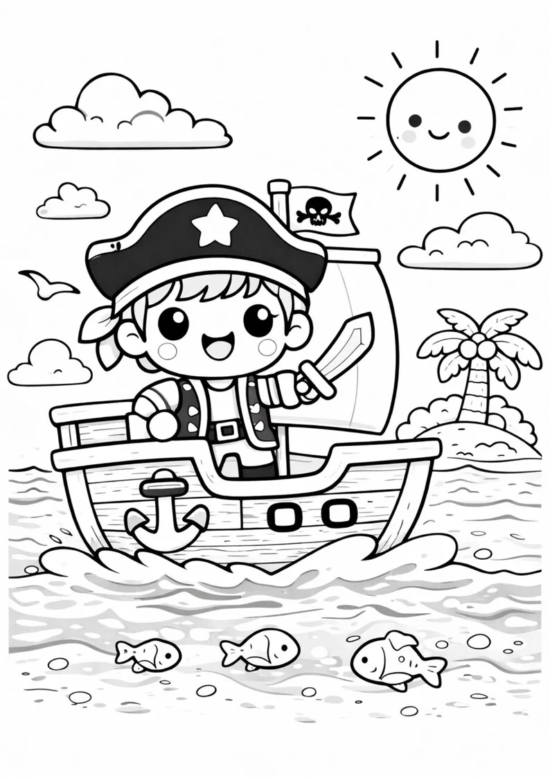 Kawaii Pirate Coloring Book – Image 3 of 6