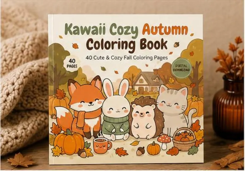 Libro da colorare kawaii “Autunno accogliente”