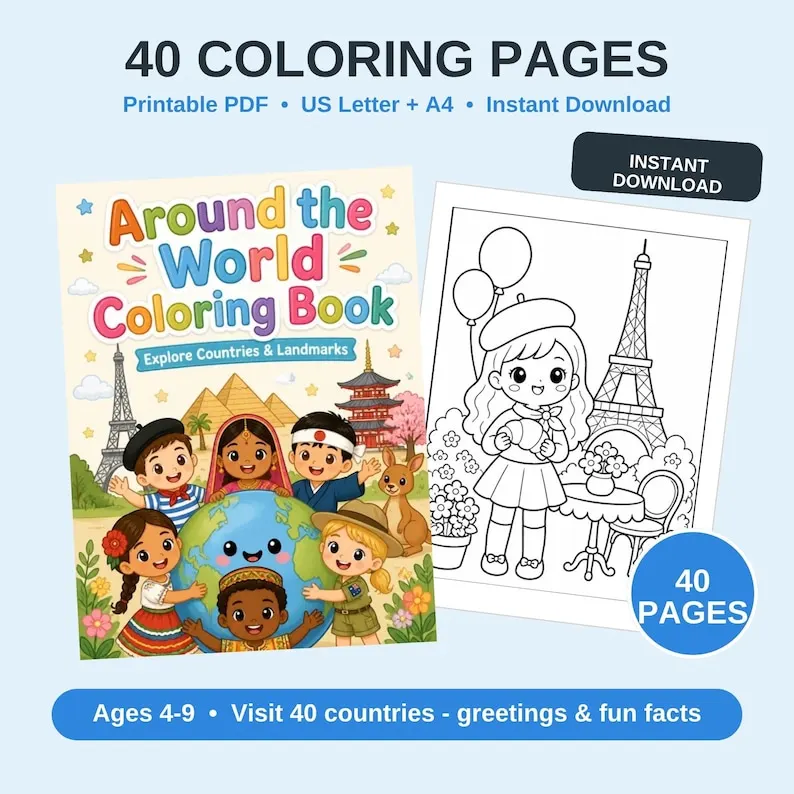 Libro da colorare “Giro del mondo”