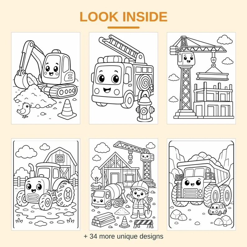 Construction Vehicles Coloring Book – Image 2 of 3