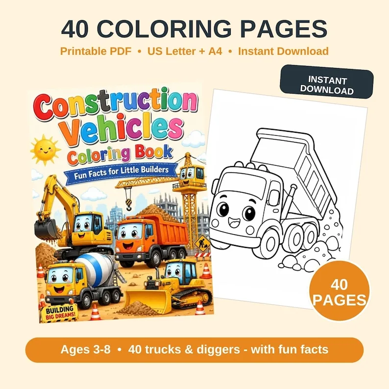 Construction Vehicles Coloring Book